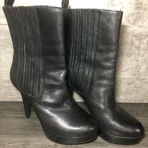 Gianni Bini Womens Black Leather Platform Stiletto Ankle Boots Sz 7.5M Pull-on